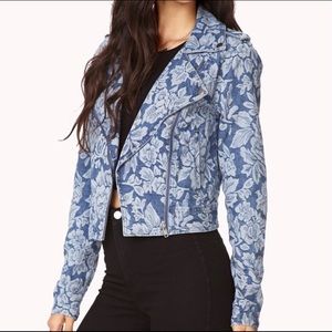 Floral Denim Moto Jacket